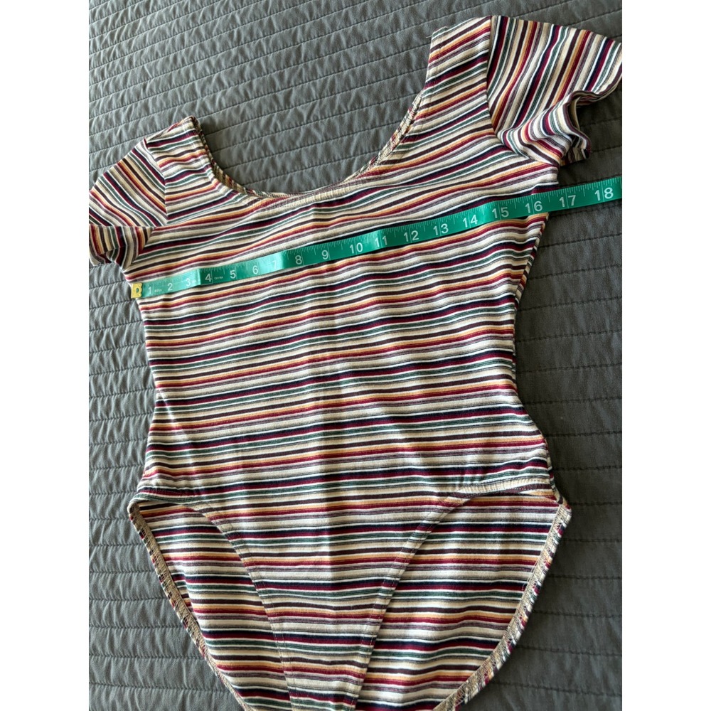 Vintage Clifford & Wills Multi Color Striped Bodysuit Short Sleeve Scoop Neck - Picture 6 of 8
